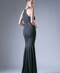 Fitted Halter Gown With Lace Cutouts By Cinderella Divine CF099 Prom