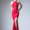 Fitted Halter Gown With Lace Cutouts By Cinderella Divine CF099 Prom
