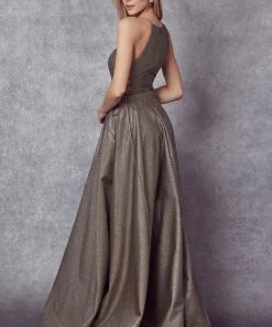 Halter Metallic Gown With Lace-Up Sides By Juliet 241