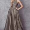 Halter Metallic Gown With Lace-Up Sides By Juliet 241
