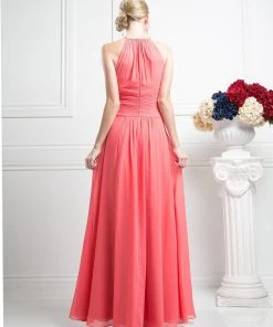 Long Halter Chiffon Dress By Cinderella Divine CH1501