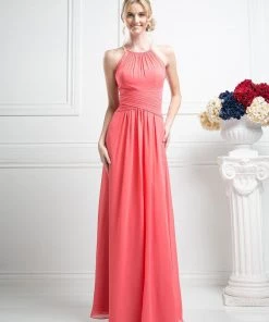 Long Halter Chiffon Dress By Cinderella Divine CH1501