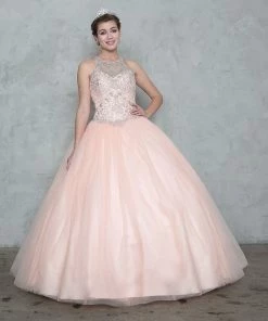 Calla Collection High Neck A-line Ball Gown With Beaded Illusion Bodice