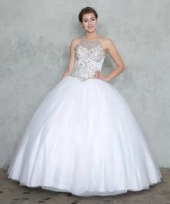 Calla Collection High Neck A-line Ball Gown With Beaded Illusion Bodice
