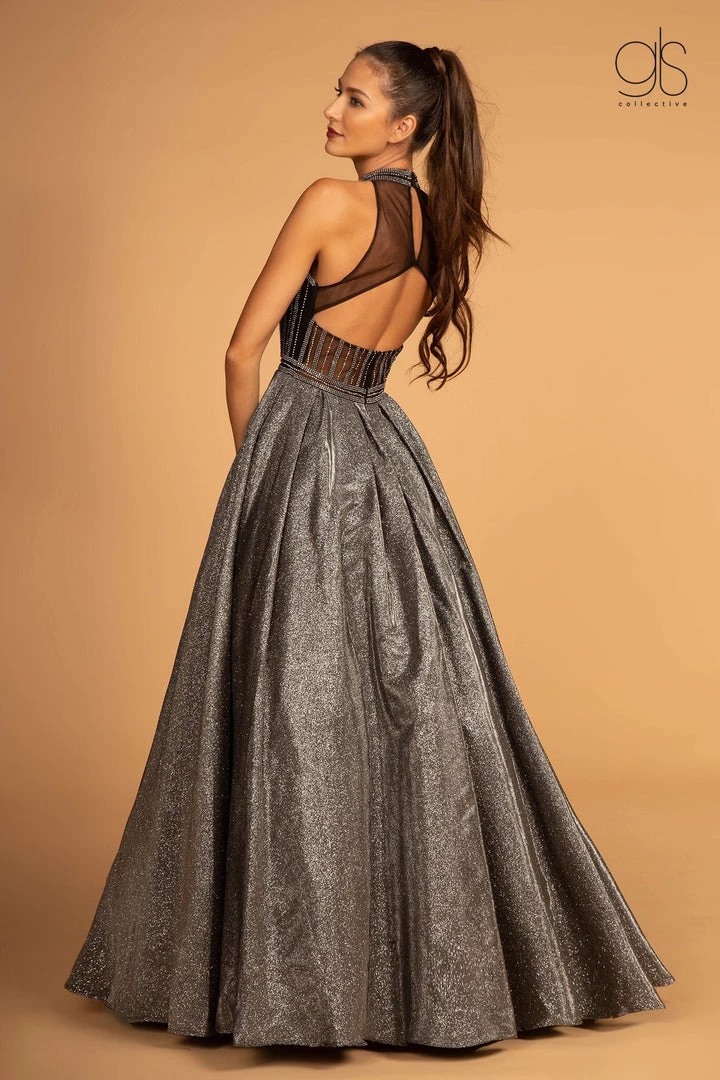 Elizabeth K Prom High Neck Evening Gown With Glitter Skirt By GLS Gloria GL2631 8 Elizabeth K Prom High Neck Evening Gown With Glitter Skirt By GLS Gloria GL2631
