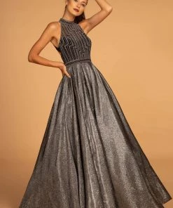 Elizabeth K Prom High Neck Evening Gown With Glitter Skirt By GLS Gloria GL2631 14 Elizabeth K Prom High Neck Evening Gown With Glitter Skirt By GLS Gloria GL2631