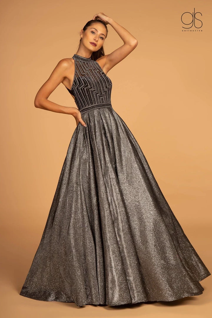 Elizabeth K Prom High Neck Evening Gown With Glitter Skirt By GLS Gloria GL2631 7 Elizabeth K Prom High Neck Evening Gown With Glitter Skirt By GLS Gloria GL2631
