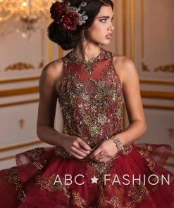 Quinceañera High-Neck Gold Applique Quinceanera Dress By House Of Wu 26933 9 Quinceañera High-Neck Gold Applique Quinceanera Dress By House Of Wu 26933