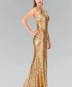 High Neck Sequined Dress With Open Back By Elizabeth K GL2301