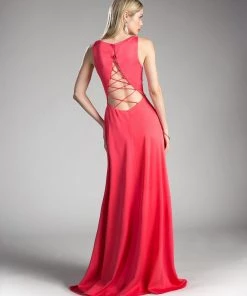 Pink Long Lace-Up Dress By Cinderella Divine 6504 Prom