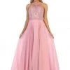 Prom Illusion Applique Long Dress With Strappy Back By Celavie 5021L