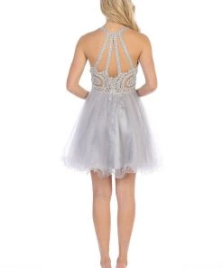 Illusion Applique Short Dress With Strappy Back By Celavie 5021 Prom