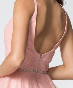 Illusion Deep V-Neck Short Glitter Dress By Elizabeth K GS2865 Prom