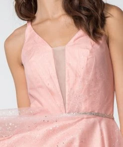 Illusion Deep V-Neck Short Glitter Dress By Elizabeth K GS2865 Prom