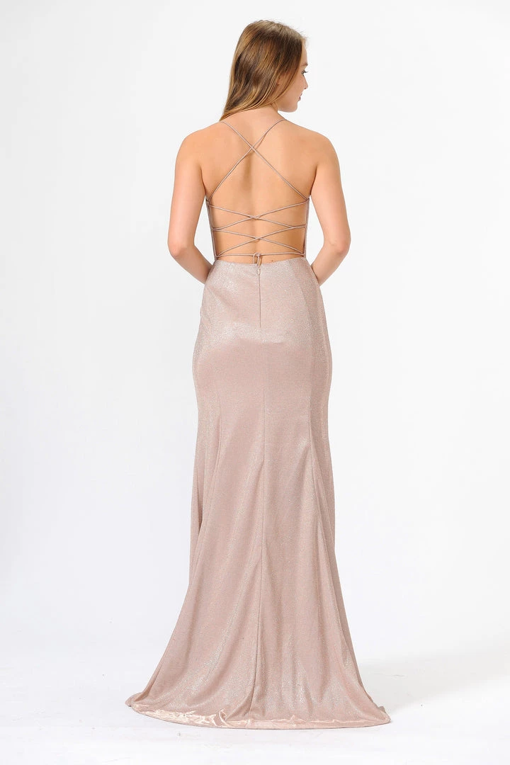 Illusion Inset V-Neck Open Back Long Glitter Dress By Poly USA 8494 4 Illusion Inset V-Neck Open Back Long Glitter Dress By Poly USA 8494