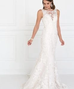 Illusion Lace Ivory Wedding Mermaid Gown By Elizabeth K