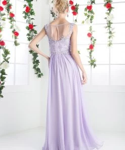Long Lace Bodice Chiffon Dress By Cinderella Divine CF005