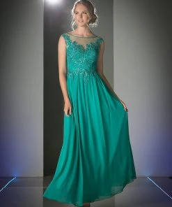 Long Lace Bodice Chiffon Dress By Cinderella Divine CF005