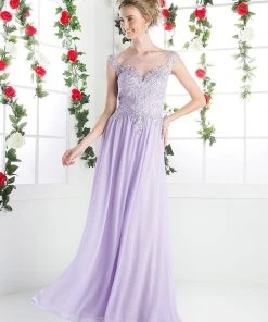 Long Lace Bodice Chiffon Dress By Cinderella Divine CF005