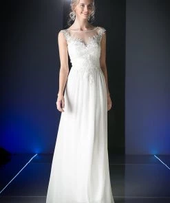 Long Lace Bodice Chiffon Dress By Cinderella Divine CF005