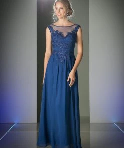 Long Lace Bodice Chiffon Dress By Cinderella Divine CF005