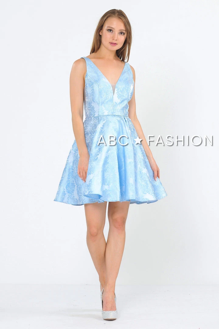 Illusion Short V-Neck Floral Print Dress By Poly USA 8366 6 Illusion Short V-Neck Floral Print Dress By Poly USA 8366