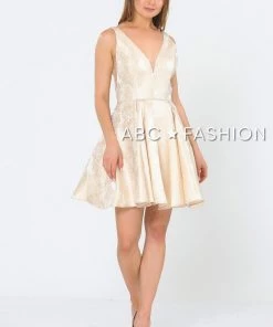 Illusion Short V-Neck Floral Print Dress By Poly USA 8366 19 Illusion Short V-Neck Floral Print Dress By Poly USA 8366