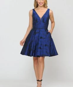 Illusion Short V-Neck Floral Print Dress By Poly USA 8366 24 Illusion Short V-Neck Floral Print Dress By Poly USA 8366