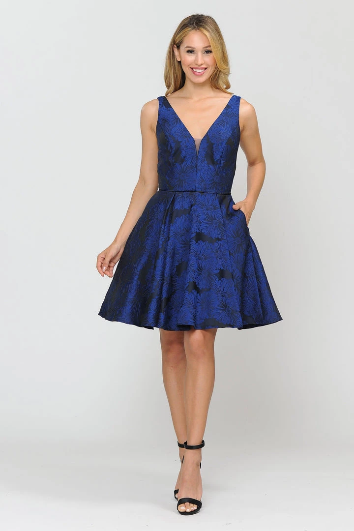 Illusion Short V-Neck Floral Print Dress By Poly USA 8366 13 Illusion Short V-Neck Floral Print Dress By Poly USA 8366