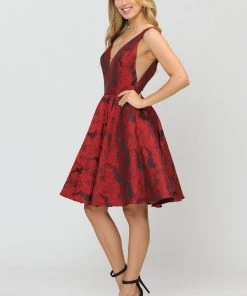 Illusion Short V-Neck Floral Print Dress By Poly USA 8366 23 Illusion Short V-Neck Floral Print Dress By Poly USA 8366