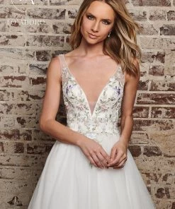 Lo Adoro By Mary's Bridal Wedding Dresses Illusion V-Neck A-Line Bridal Dress By Mary's Bridal M645