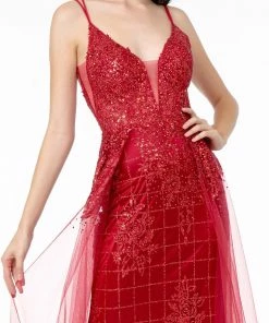Illusion V-Neck Glitter Mermaid Gown By Elizabeth K GL2924
