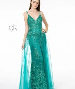 Illusion V-Neck Glitter Mermaid Gown By Elizabeth K GL2924