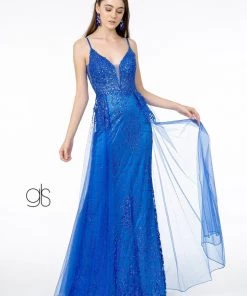 Illusion V-Neck Glitter Mermaid Gown By Elizabeth K GL2924