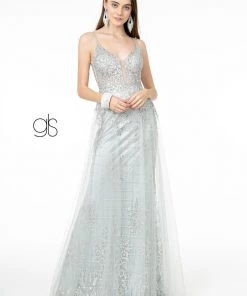 Illusion V-Neck Glitter Mermaid Gown By Elizabeth K GL2924