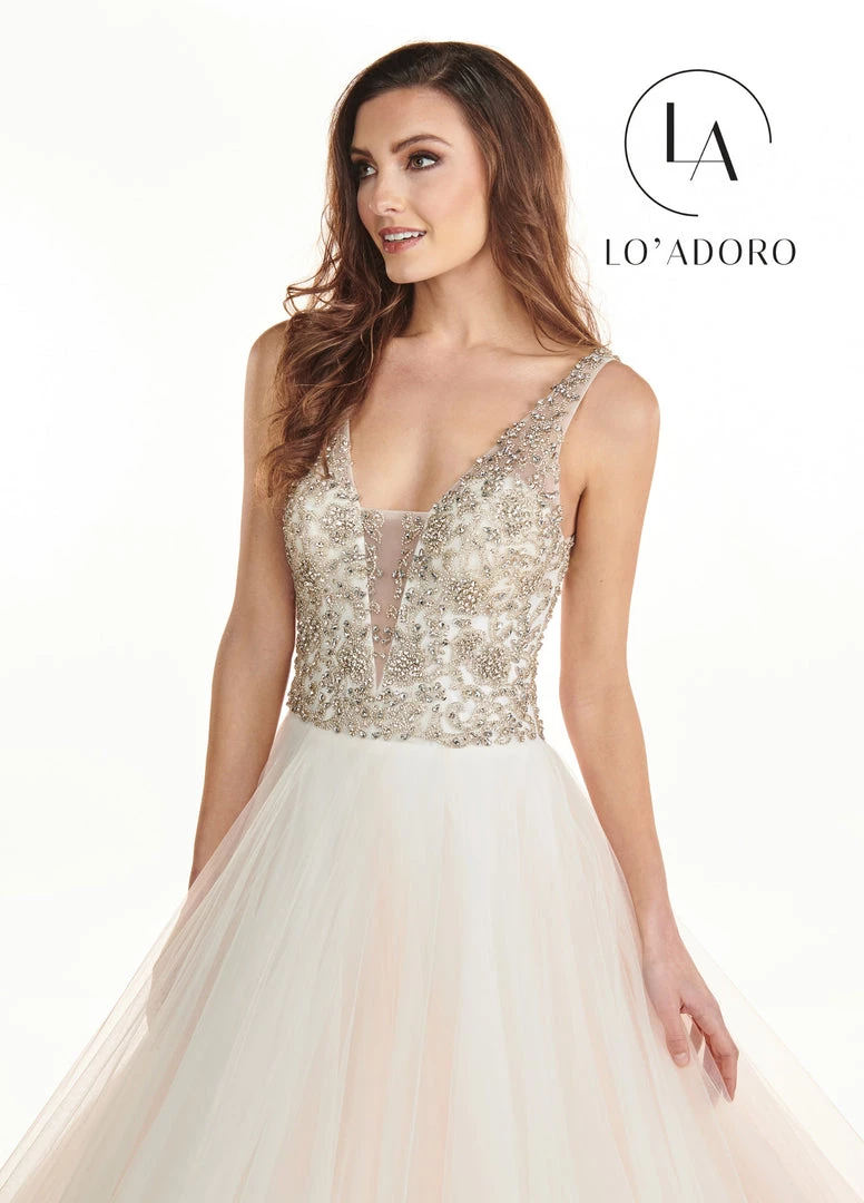 Lo Adoro By Mary's Bridal Illusion V-Neck Pleated Bridal Gown By Mary's Bridal M742 Wedding Dresses 5 Lo Adoro By Mary's Bridal Illusion V-Neck Pleated Bridal Gown By Mary's Bridal M742 Wedding Dresses