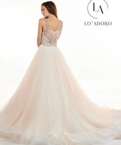 Lo Adoro By Mary's Bridal Illusion V-Neck Pleated Bridal Gown By Mary's Bridal M742 Wedding Dresses
