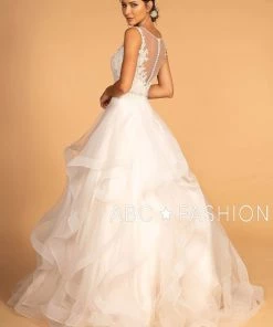 Illusion V-Neck Wedding Dress With Layered Skirt By Elizabeth K GL2599