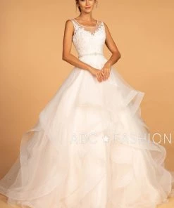 Illusion V-Neck Wedding Dress With Layered Skirt By Elizabeth K GL2599