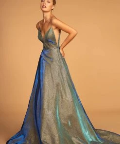 Prom Iridescent Glitter Long A-line Dress By Elizabeth K GL2644
