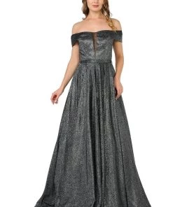 Prom Iridescent Glitter Long Off The Shoulder Dress By Poly USA 8464