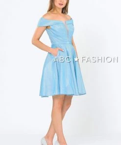 Prom Iridescent Glitter Short Off The Shoulder Dress By Poly USA 8224