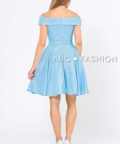 Prom Iridescent Glitter Short Off The Shoulder Dress By Poly USA 8224