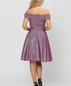 Prom Iridescent Glitter Short Off The Shoulder Dress By Poly USA 8224