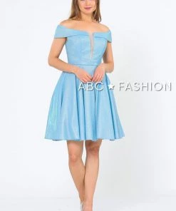 Prom Iridescent Glitter Short Off The Shoulder Dress By Poly USA 8224