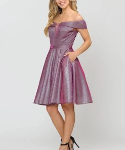 Prom Iridescent Glitter Short Off The Shoulder Dress By Poly USA 8224