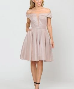 Prom Iridescent Glitter Short Off The Shoulder Dress By Poly USA 8224