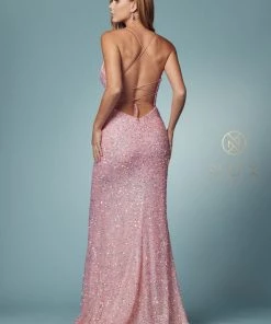 Prom Iridescent Sequin Fitted Slit Gown By Nox Anabel S1018