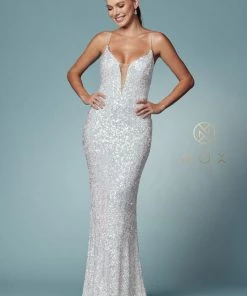 Prom Iridescent Sequin Lace-Up Back Gown By Nox Anabel R1034