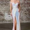 Prom Iridescent Sequin Off Shoulder Gown By Cinderella Divine CD158